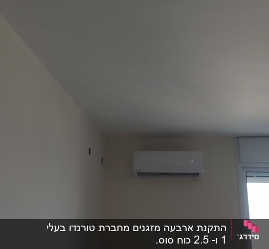 מזגן מותקן על קיר ליד חלון